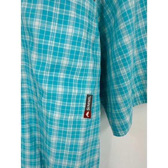 Simms Skyblue Plaid Pattern Short-Sleeve Button-Down Shirt Size Small - Picture 4 of 7